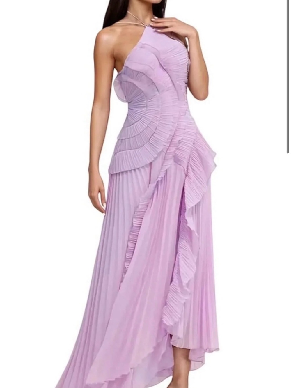 Asymmetric One-Shoulder Lavender Pleated Maxi Dress